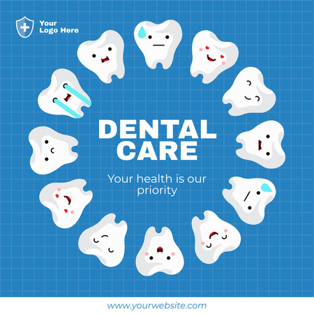 Dental Care Services with Teeth in Circle Instagram Design Template