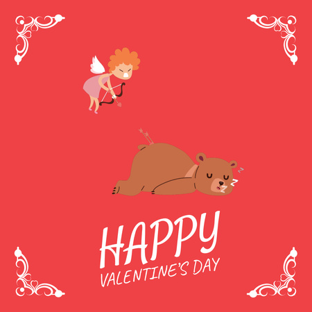 Cupid shooting in Valentine's Day Heart Animated Post Design Template