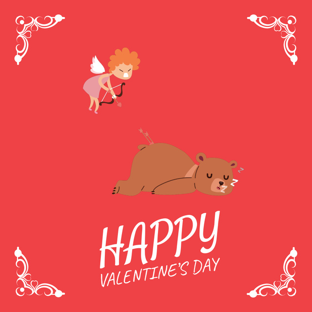 Plantilla de diseño de Cupid shooting in Valentine's Day Heart Animated Post 