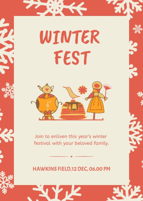 Winter Fest Announcement on Red Invitation Tasarım Şablonu