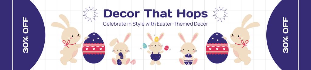 Easter Decor Offer with Illustration of Eggs and Bunnies Ebay Store Billboard Tasarım Şablonu