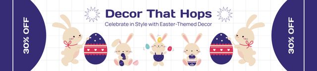 Easter Decor Offer with Illustration of Eggs and Bunnies Ebay Store Billboard – шаблон для дизайна