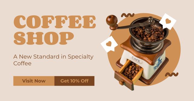 High Standard Coffee Beverage With Hand-Ground Coffee Beans Facebook AD Design Template