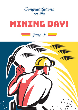 Szablon projektu Mining Day Greeting And Man Working In Mine Postcard A6 Vertical