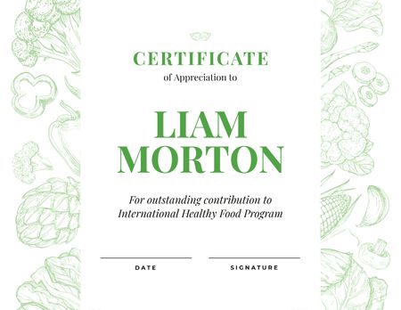 Healthy Food Program contribution Appreciation Certificate Design Template