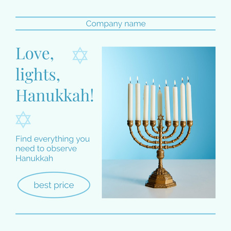 Happy Hanukkah Holiday Greetings With Menorah In White Animated Post Design Template