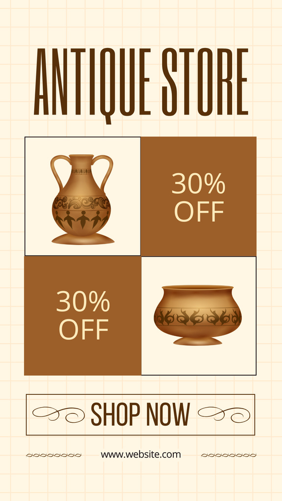 Discounted Vases With Ornaments Offer In Antique Store Instagram Story Design Template