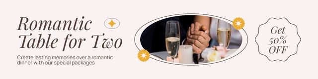 Valentine's Day Dinner AT Half Price With Champagne Twitterデザインテンプレート