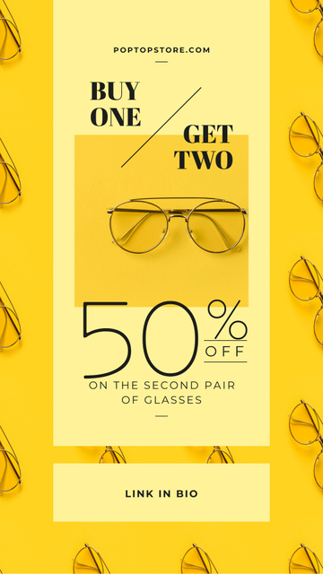 Platilla de diseño Optics Promotion Glasses in Rows on Yellow Instagram Video Story