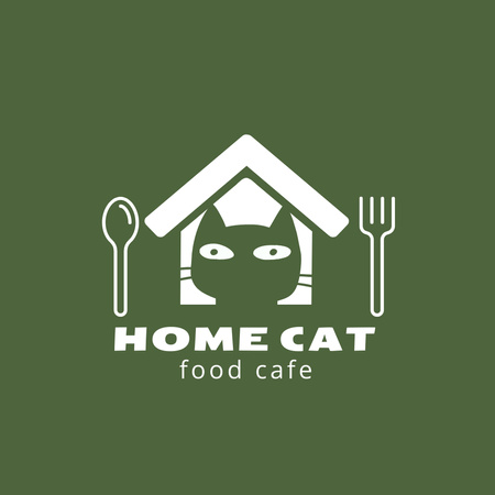 Pet Cafe Ad with Cute Cat Logo Design Template