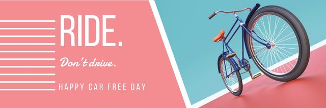 happy car free day poster with bicycle Twitter Design Template