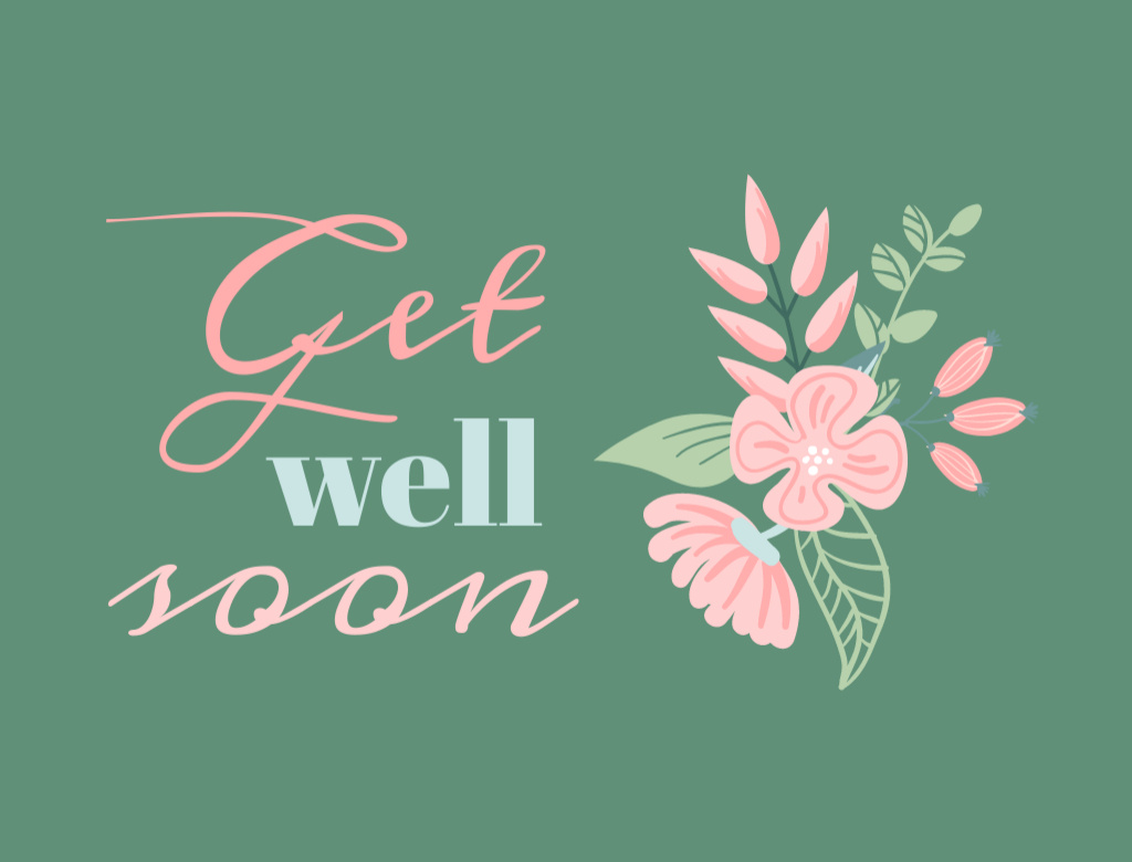 Get Well Wish With Flowers Postcard 4.2x5.5in Tasarım Şablonu
