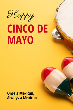 Cinco de Mayo Celebration with Maracas and Tambourine Postcard 4x6in Vertical Design Template