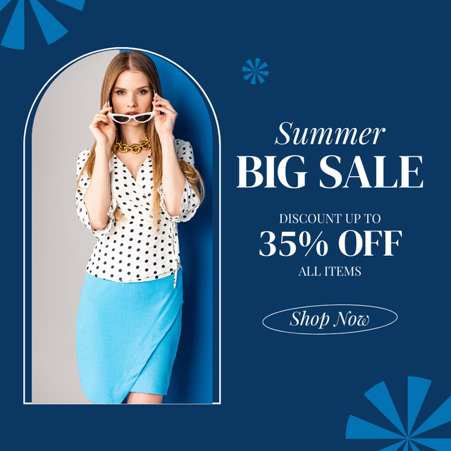 Designvorlage Promoting Big Summer Sale Of Clothing In Blue für Instagram