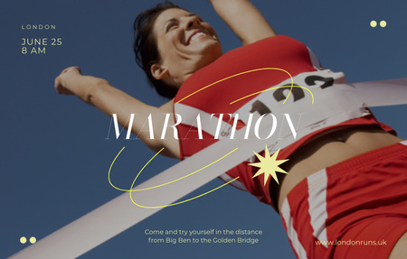Running Marathon Announcement In Summer Invitation 4.6x7.2in Horizontal Design Template