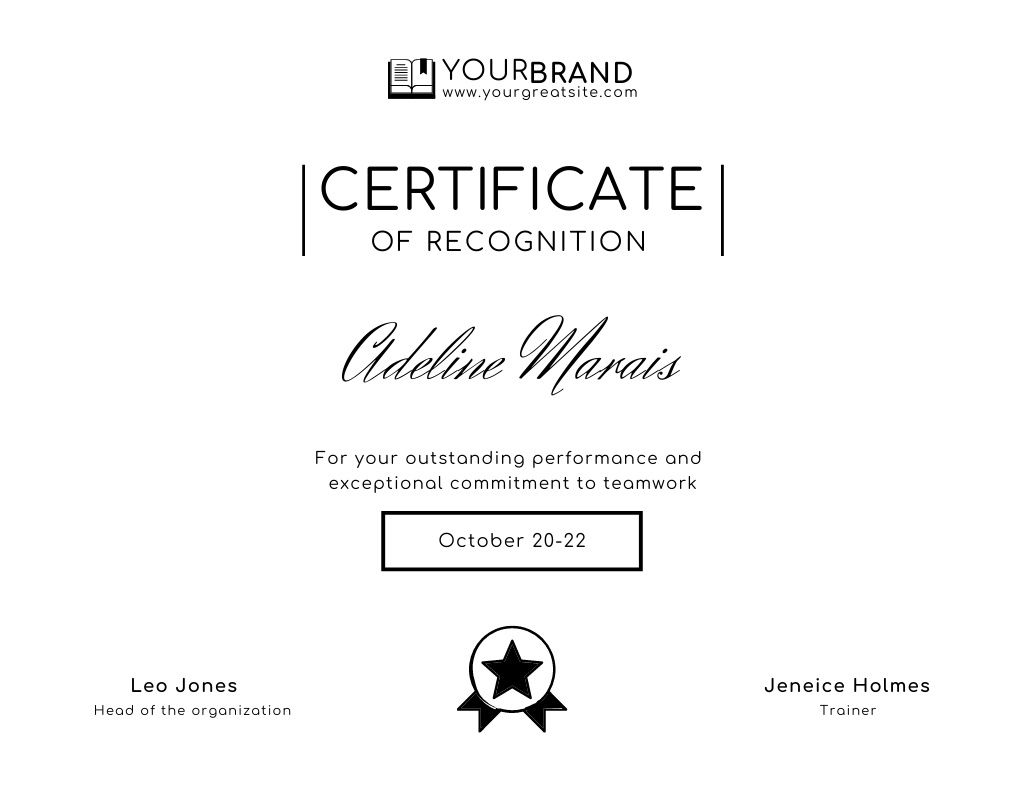 Award of Recognition Certificate Šablona návrhu