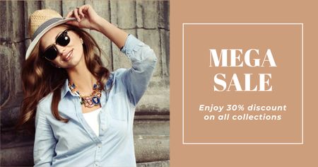 Special Discount Offer with Woman in Summer Outfit Facebook AD Design Template
