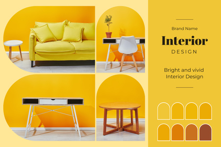 Bright Yellow Interior Design Mood Board Design Template