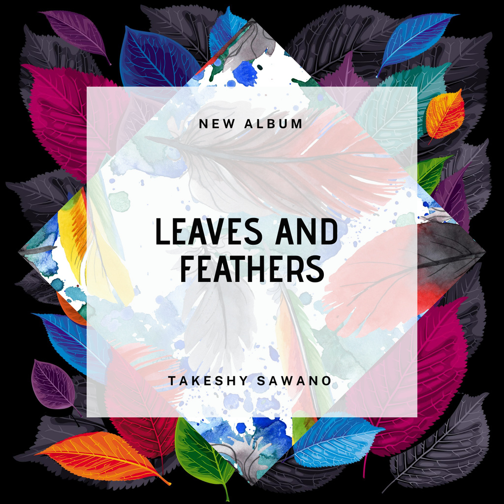 Album Cover with leaves and feathers Album Cover Πρότυπο σχεδίασης