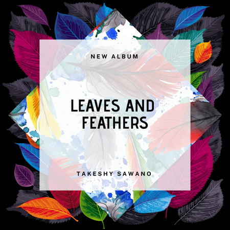 Plantilla de diseño de Portada del álbum con hojas y plumas. Album Cover 