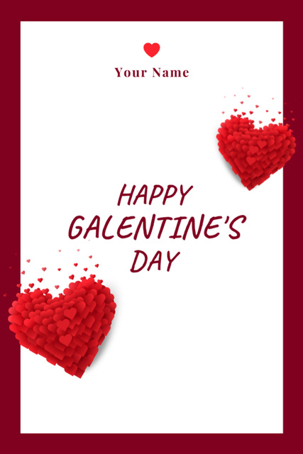 Galentine's Day Greeting with Red Hearts Postcard 4x6in Vertical – шаблон для дизайна