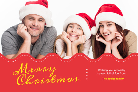 Cheerful Christmas Congrats And Family In Santa Hats Postcard 4x6in Modelo de Design
