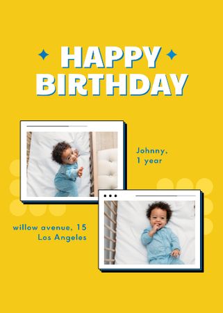 Birthday Greeting of Little Cute Newborn Boy Invitation Design Template