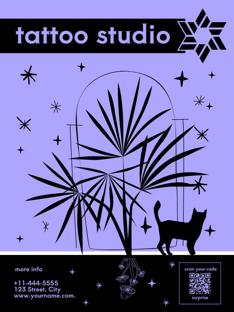 Cozy Tattoo Studio Service Offer With Qr-code Poster US tervezősablon