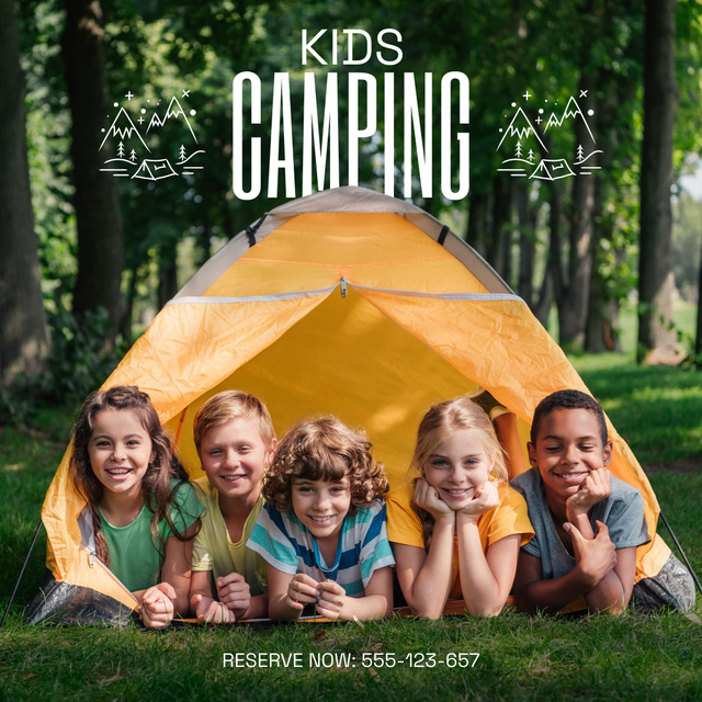 Kids Camping Announcement Instagram AD Design Template