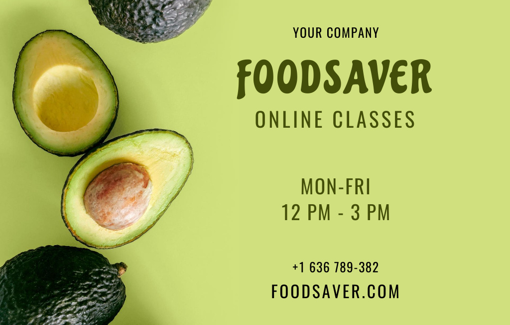 Food Saver Online Classes Announcement With Avocado Invitation 4.6x7.2in Horizontal Šablona návrhu