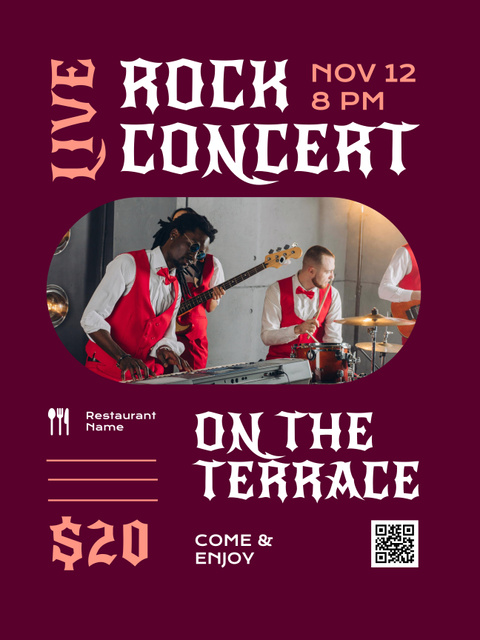 Rock Band Concert on Terrace Poster 36x48in Design Template