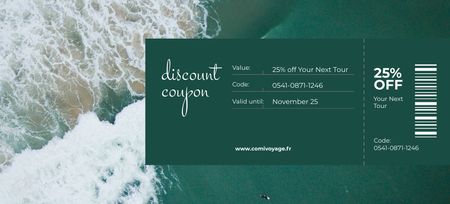Discount Offer on Travel Tour with Seacoast Coupon 3.75x8.25in Design Template