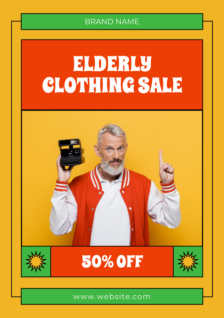 Ontwerpsjabloon van Poster van Elderly Clothing Sale Offer In Yellow