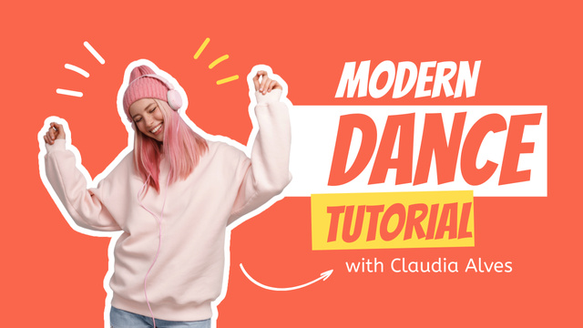 Designvorlage Ad of Modern Dance Tutorial with Woman in Headphones für Youtube Thumbnail
