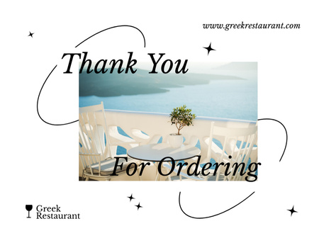 Thankful Phrase from Greek Restaurant to Сustomer Thank You Card 4.2x5.5in Modelo de Design
