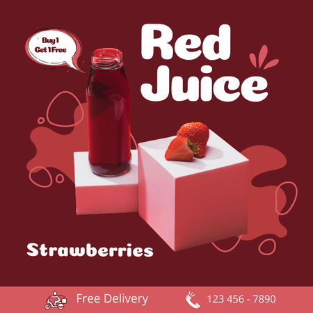Promotion Of A Red Strawberrie Juice Instagram Tasarım Şablonu