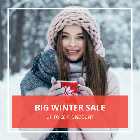 Winter Sale Announcement with Woman Instagram Design Template