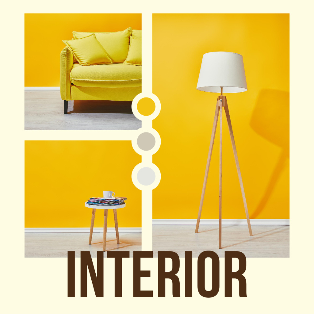 Furniture Offer Ad with Stylish Yellow Sofa and Lamp Instagram Tasarım Şablonu