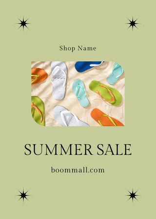 Summer Sale Announcement With Slippers In Green Postcard A6 Vertical Design Template