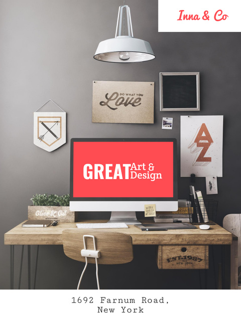 Design Agency Ad Computer Screen on Working Table Poster US – шаблон для дизайна
