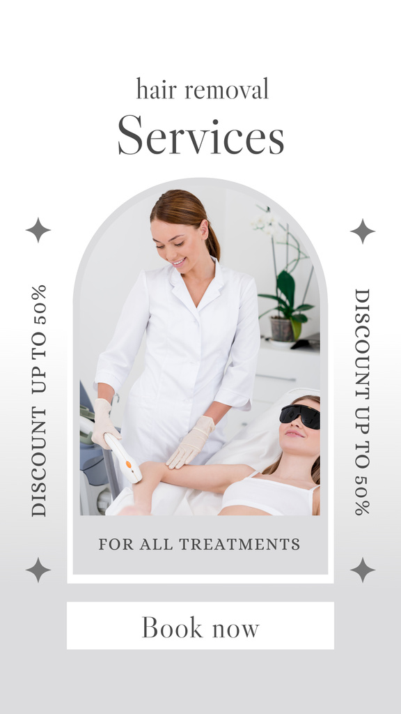 Designvorlage Offer Discounts on All Treatments in the Laser Hair Removal Salon für Instagram Story