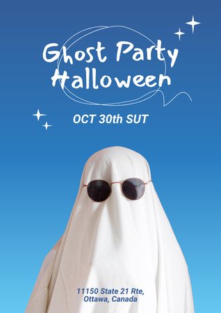 Halloween Party Announcement with Funny Ghost Poster Design Template