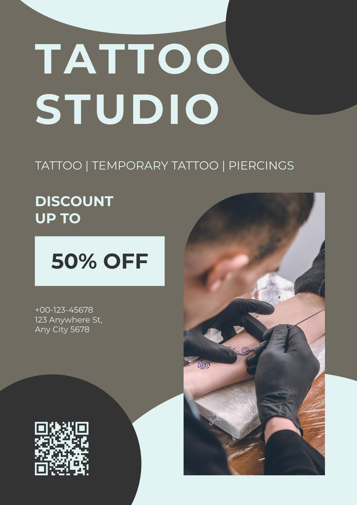 Several Options Of Services In Tattoo Studio With Discount Poster tervezősablon