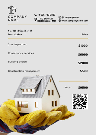 Construction Services Price with House Model in Hand Invoice Design Template