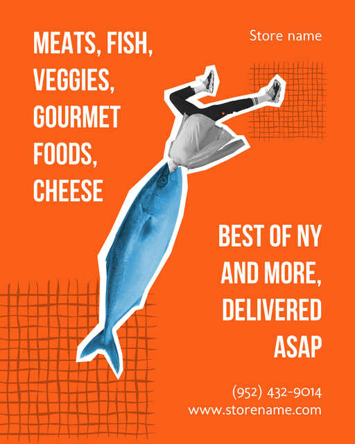 Modèle de visuel Food Delivery Offer with Funny Illustration - Poster 16x20in