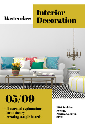 Plantilla de diseño de Interior Decoration Masterclass Ad with Modern Living Room Interior Flyer 4x6in 
