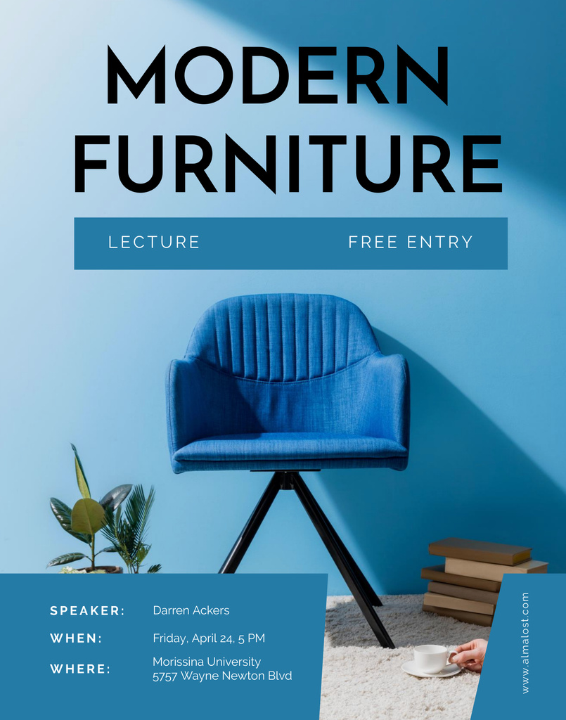 Platilla de diseño Modern Furniture Lecture With Speaker In Blue Poster 22x28in
