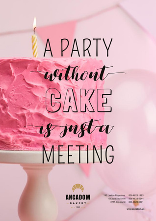 Party Organization Services with Cake in Pink Poster A3 Design Template