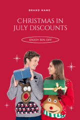 July Christmas Discounts Announcement with Young Couple