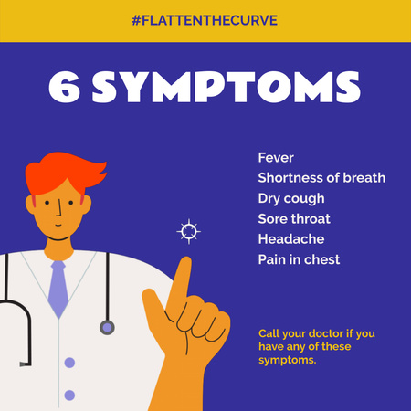 Template di design #FlattenTheCurve Sintomi di coronavirus con il consiglio del medico Animated Post